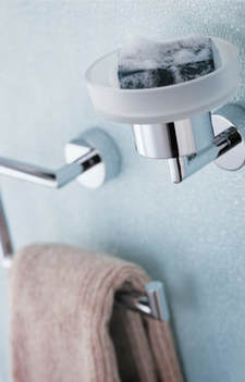 Bathroom accessories, including soap dish and towel ring