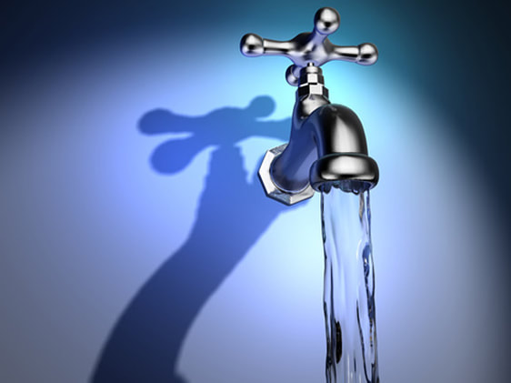 Faucet history-A faucet with a shadow in a blue font